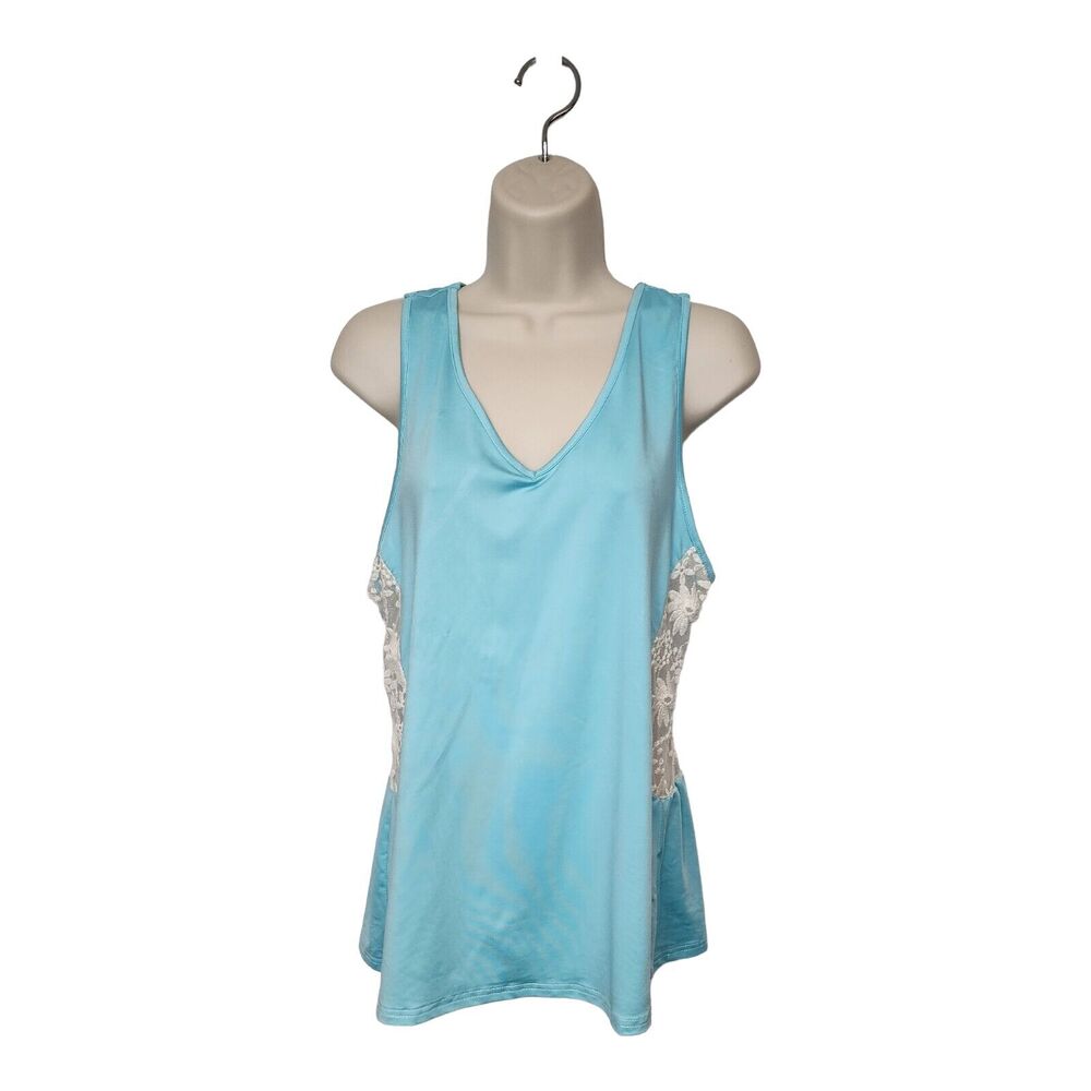 Meaneor Women V-Neck Sleeveless Lace Teal Top Size Medium